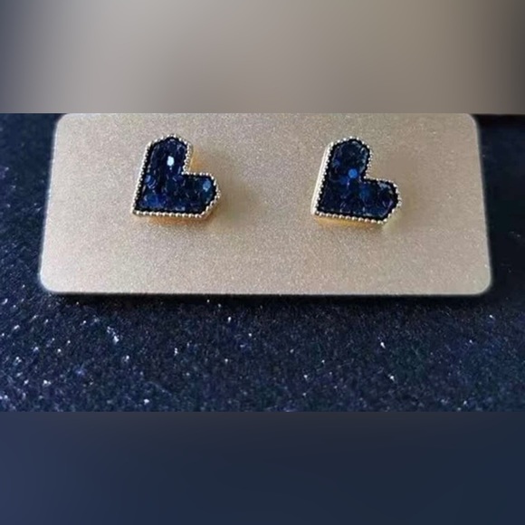 “Blue Sequin Heart” Dainty Tiny Mini Gold Love Valentines Sparkly Romance Studs - Picture 8 of 11